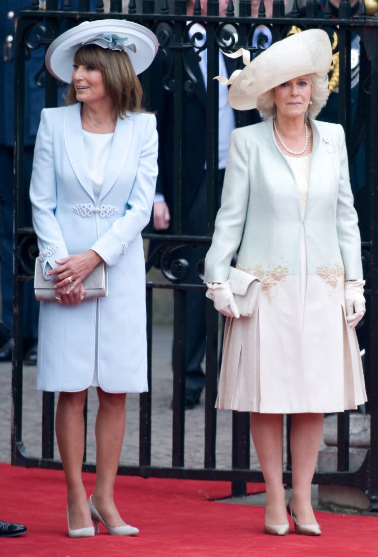 <i>Carole wore a similar style to Kate’s 2011 wedding to Prince William [Photo: PA]</i>