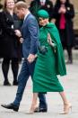 <p>As one of her final royal duties, Meghan arrived at <a href="https://www.cosmopolitan.com/uk/fashion/celebrity/a31283448/meghan-markle-kate-middleton-commonwealth-service-dresses/" rel="nofollow noopener" target="_blank" data-ylk="slk:Westminster Abbey;elm:context_link;itc:0;sec:content-canvas" class="link ">Westminster Abbey</a> for the annual Commonwealth Day Service wearing an emerald green Emilia Wickstead cape dress, a matching hat by William Chambers, neutral Aquazzura pumps and a Gabriela Hearst top handle bag.</p>