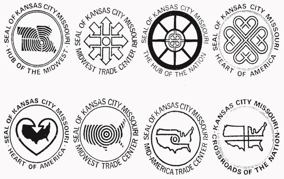 The eight rejected seal proposals created by KCAI faculty and students.