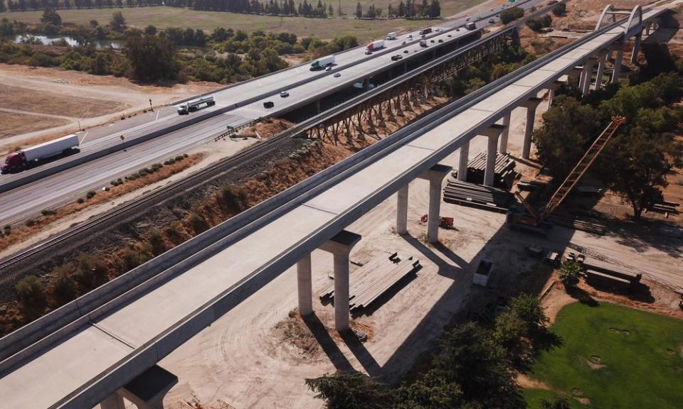 Part of the high-speed rail San Joaquin River viaduct through the Central Valley.