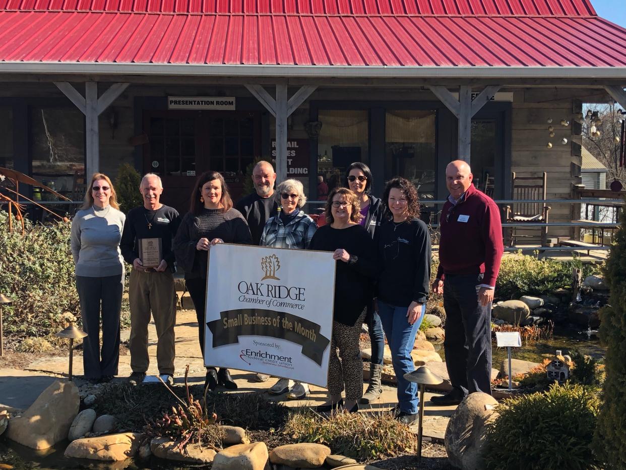The Oak Ridge Chamber of Commerce recently presented Willow Ridge Garden Center with its Small Business of the Month designation for February. Pictured are Christine Michaels, Greg Steele, Kelley O’Dell, Scott Russell, Chris Johnson, April Fugate, Lora Barker, Florenda Howard and Norm Nelson.