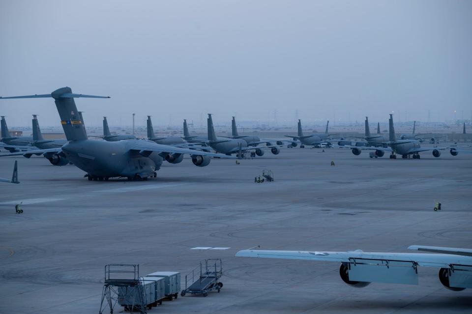 C-17s and KC-135s at Al Udeid Air Base in Qatar