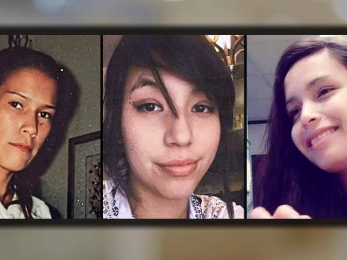 Left to right: Morgan Harris, Marcedes Myran and Rebecca Contois. Jeremy Skibicki is accused of first-degree murder in the deaths of all three women, as well as the death of an unidentified woman, whom community leaders have given the name Mashkode Bizhiki'ikwe, or Buffalo Woman. (Submitted by Winnipeg Police Service and Darryl Contois - image credit)