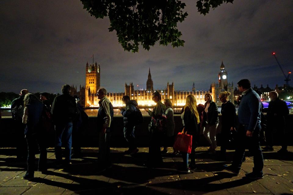 People have waited in the queue for hours to see the Queen’s coffin at Westminster Hall (Victoria Jones/PA) (PA Wire)