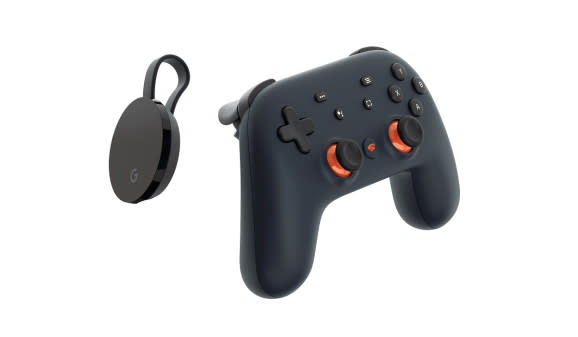 Stadia controller and Chromecast Ultra. This is your game console.