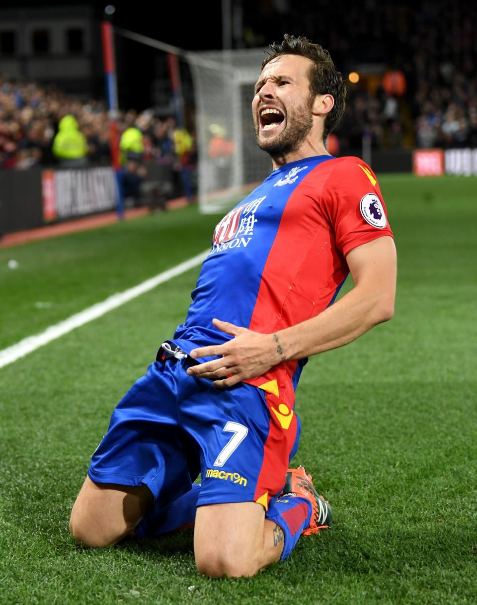 Luka Milivojevic celebrates making it 3-0 from the penalty spot