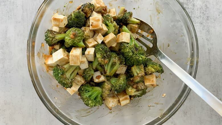 teriyaki tofu and broccoli before baking