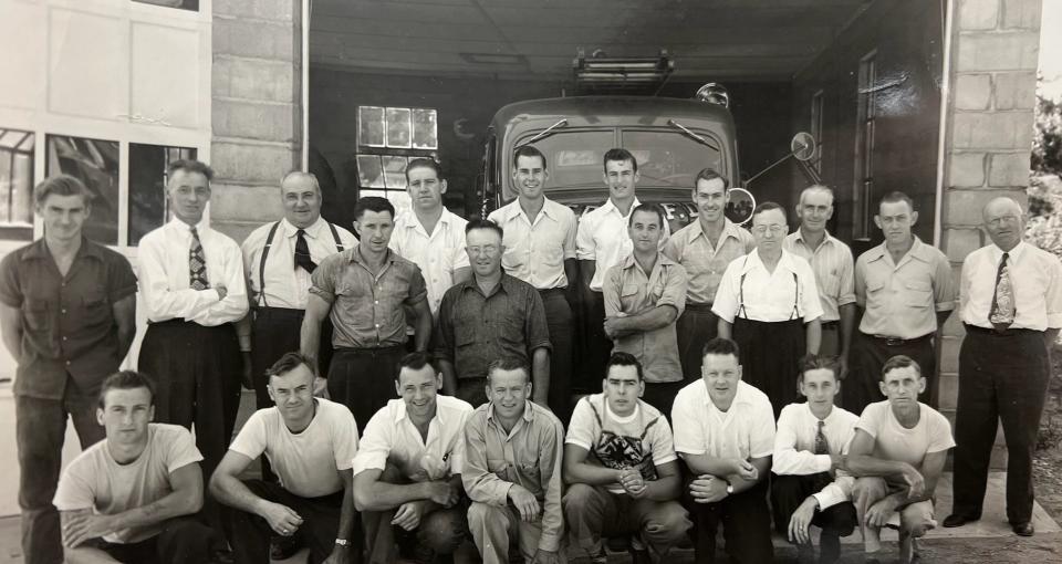 Pictured in the back row, fifth, sixth and seventh from the left are brothers Ray, Edsel and Earl McKnight. The brothers each served in World War II. Ray and Earl survived but Edsel did not.