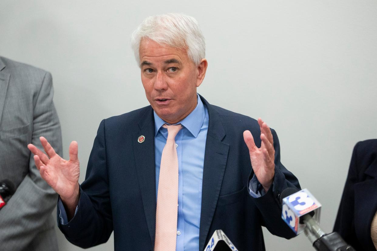 Shelby County District Attorney Steve Mulroy speaks at a press conference at the Shelby County District Attorney’s Office in Memphis, Tenn., on Tuesday, October 17, 2023.