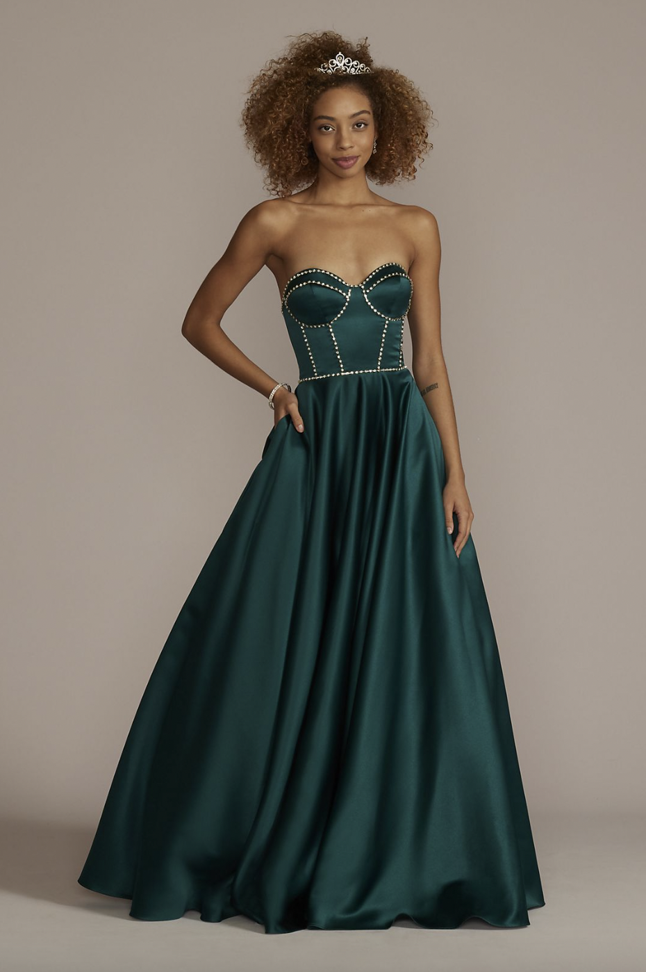 13) Satin Ball Gown With Jewel Embellished Bodice