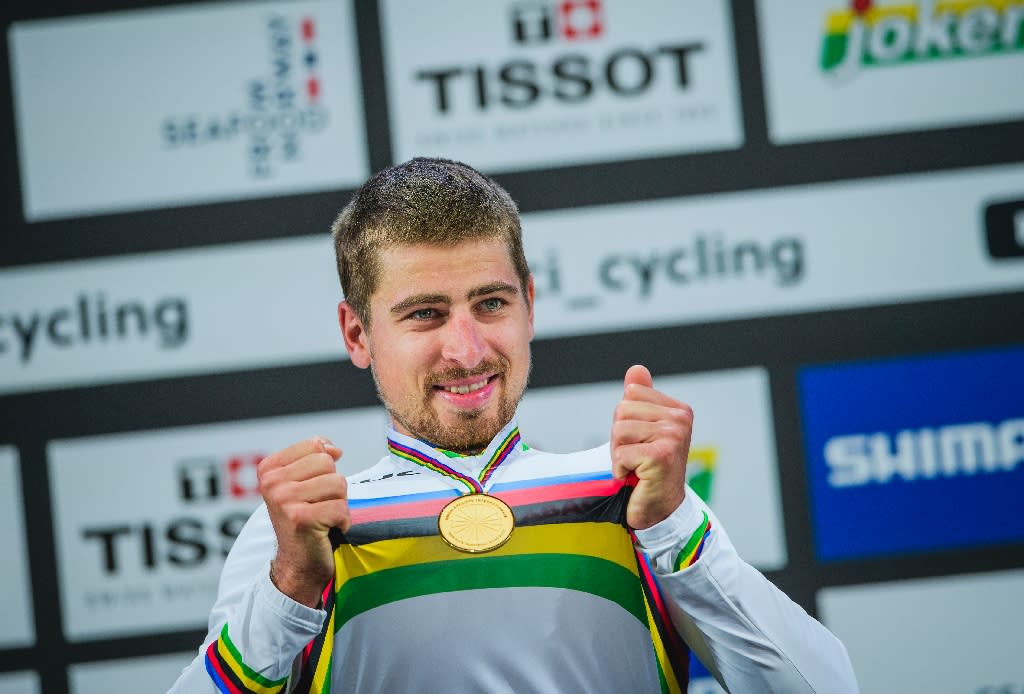 Peter Sagan ganó los últimos tres Mundiales de Ciclismo en Ruta. El eslovaco es la rueda a vencer en el campeonato de Innsbruck. / Foto: AFP/Jonathan Nackstrand