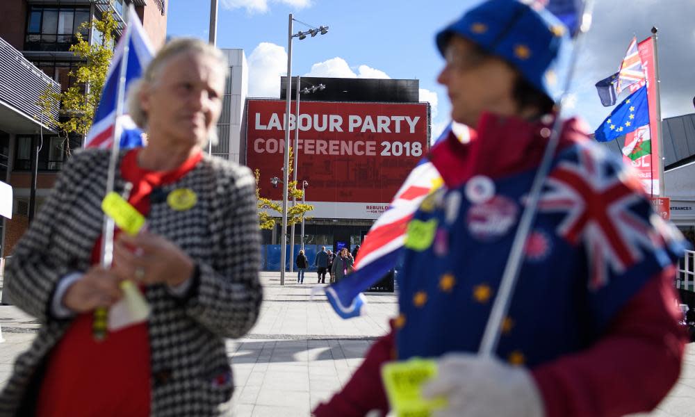 Protesters outside the Exhibition Centre Liverpool.