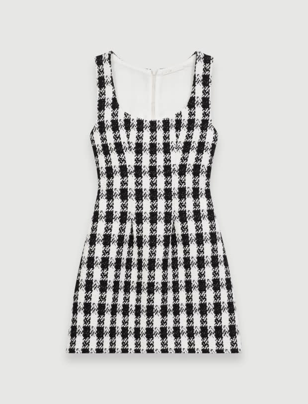 <p>Maje Tweed-style Sleeveless Dress, $150 (from $375), <a href="https://rstyle.me/+gv9hi4YrSd21j5W9E9egUA" rel="nofollow noopener" target="_blank" data-ylk="slk:available here;elm:context_link;itc:0;sec:content-canvas" class="link ">available here</a></p>