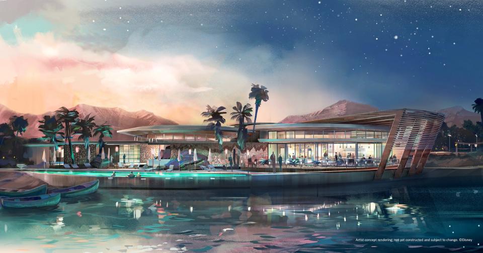 Rendering of the exterior of the member clubhouse at Cotino, the first "Storyliving By Disney" community planned for the Section 31 development in Rancho Mirage.