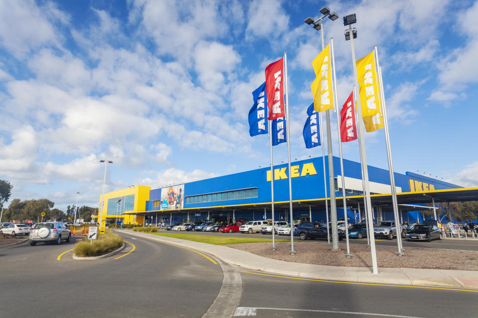 Ikea store in Adelaide - front facade and flags.