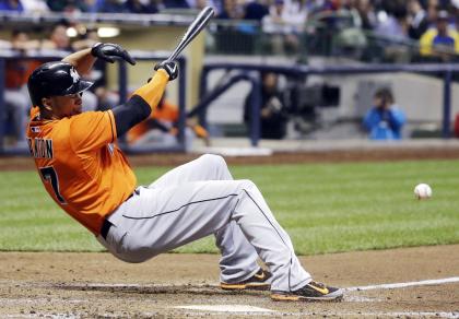 Giancarlo Stanton suffered a serious injury on Sept. 11 that ended his season. (AP) 