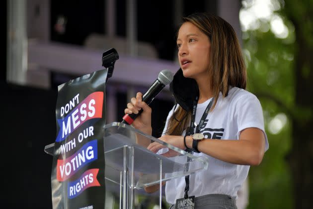 Georgia state Rep. Bee Nguyen speaks at the March On For Voting Rights at The King Center on Aug. 28 in Atlanta. Nguyen is part of a group of local and state Democrats trying to counter the GOP's efforts to restrict voting access. (Photo: Derek White via Getty Images)