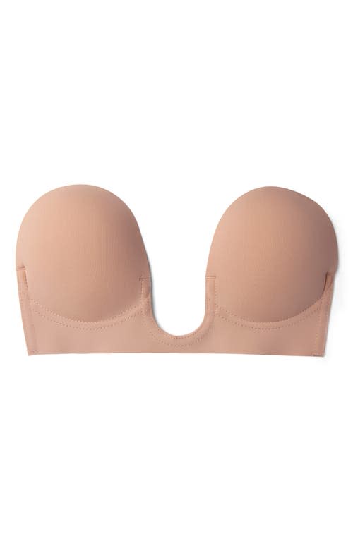 Spencer Womens Push Up Plunge Sticky Adhesive Bra Reusable Deep U-Shaped  Strapless Backless Breast Lifting Bra (Beige,D Cup) 