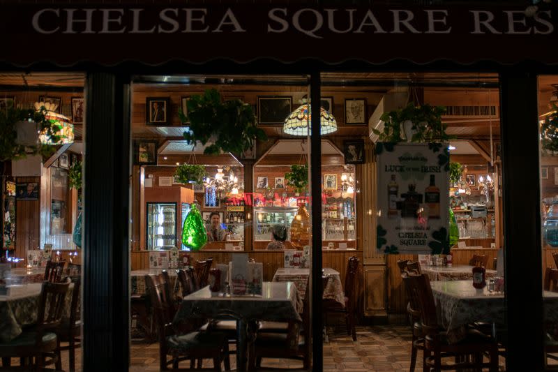 An empty restaurant is seen in the Manhattan borough following the outbreak of the coronavirus disease