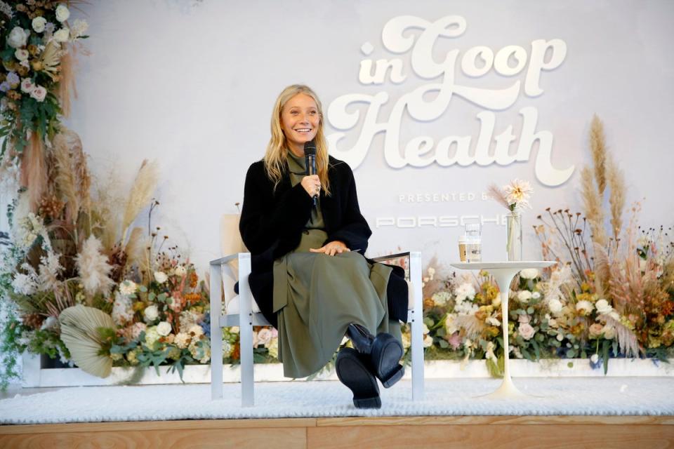 Gwyneth Paltrow speaks during In goop Health Summit presented by Porsche 2021 at Porsche Experience Center Los Angeles (Getty Images for goop)