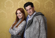 Jessica Chastain, left, the star of "The Eyes of Tammy Faye," poses for a portrait with director Michael Showalter during the 2021 Toronto International Film Festival, Sunday, Sept. 12, 2012, at the Royal Fairmont York in Toronto. (AP Photo/Chris Pizzello)