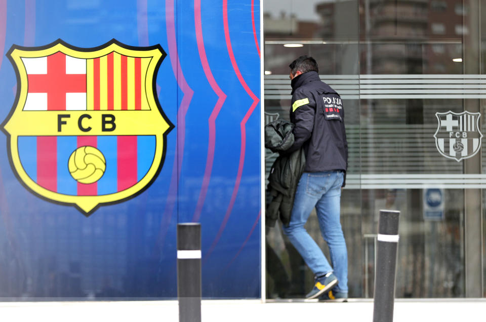 The police searched the offices of FC Barcelona and allegedly detained former president Josep Maria Bartomeu and Jaume Masferrer, for the Barcagate case, in Barcelona on 1st March 2021.