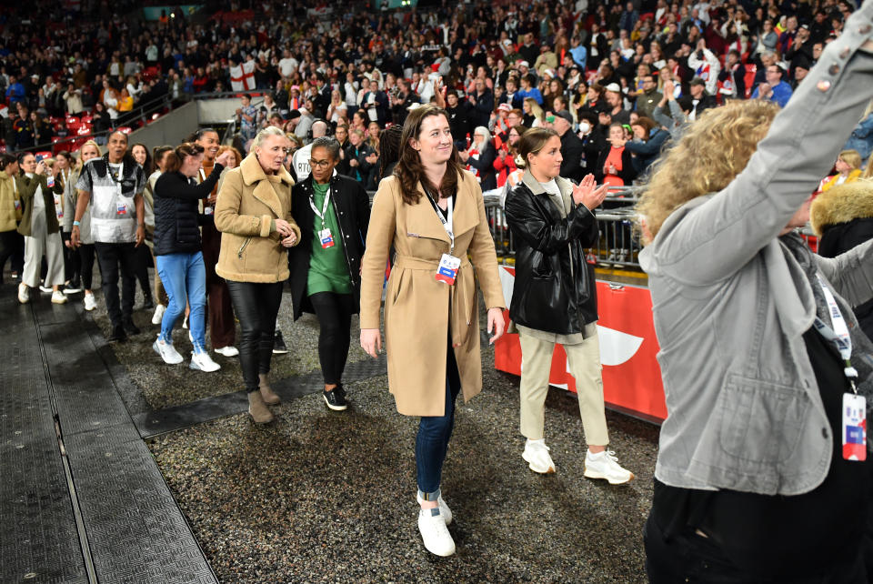 LONDON, ENGLAND - OCTOBER 07: Lizzie Durack looks on at half time during the Women's International Friendly match between England and USA at Wembley Stadium on October 07, 2022 in London, England. (Photo by Harriet Lander - The FA/The FA via Getty Images)
