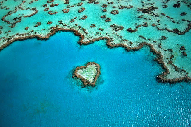 Australia, Great Barrier Reef, heart shaped reef, aerial view