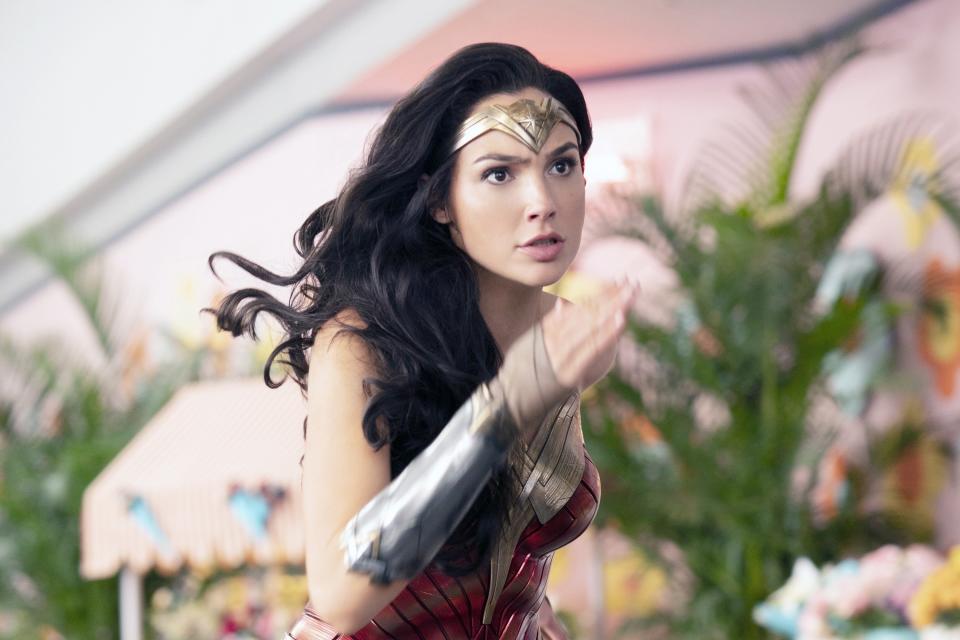 Gal Gadot running as Wonder Woman in "Wonder Woman 1984"