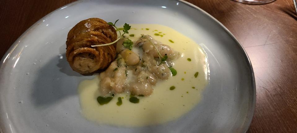 Old Vines Supper Club's potato-crusted crab salad served at a wine dinner.