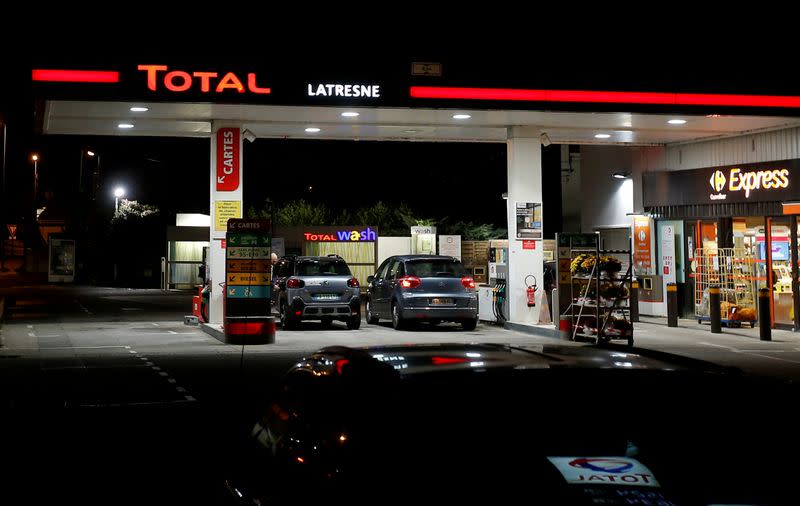 FILE PHOTO: A petrol station of French oil giant Total is pictured in Latresne near Bordeaux