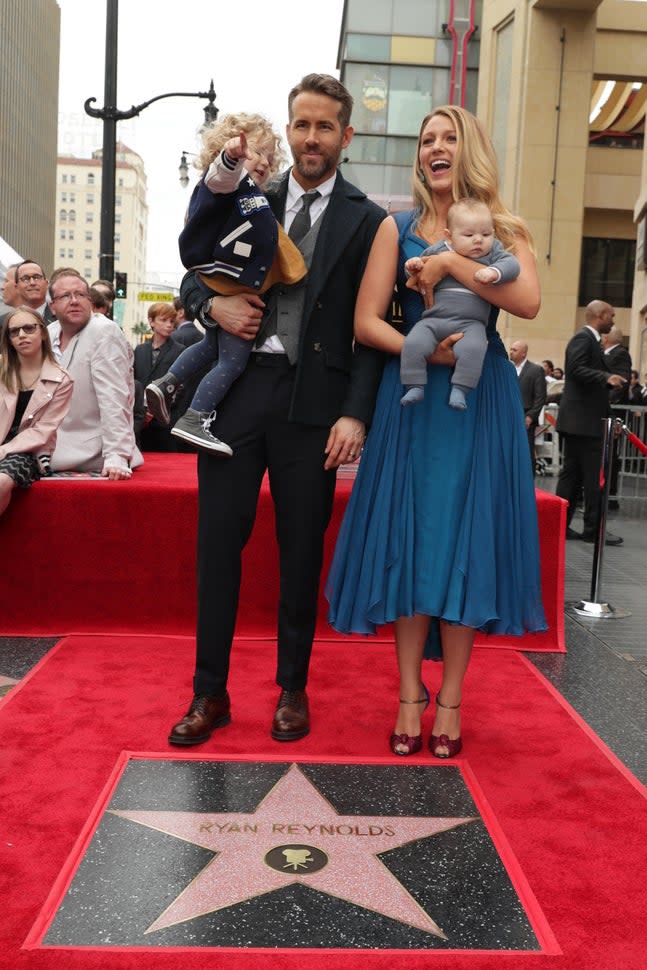 Ryan Reynolds and Blake Lively with daughters James Reynolds and Ines Reynolds attend the ceremony honoring Ryan Reynolds with a Star on the Hollywood Walk of Fame on Dec. 15, 2016 in Hollywood, California.