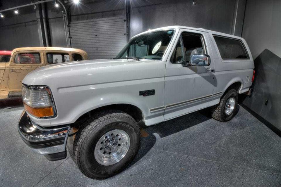 The white Ford Bronco used in the police chase involving O.J. Simpson in 1994 is on display at the Alcatraz East Crime Museum in Pigeon Forge, Tenn on June 18, 2020.