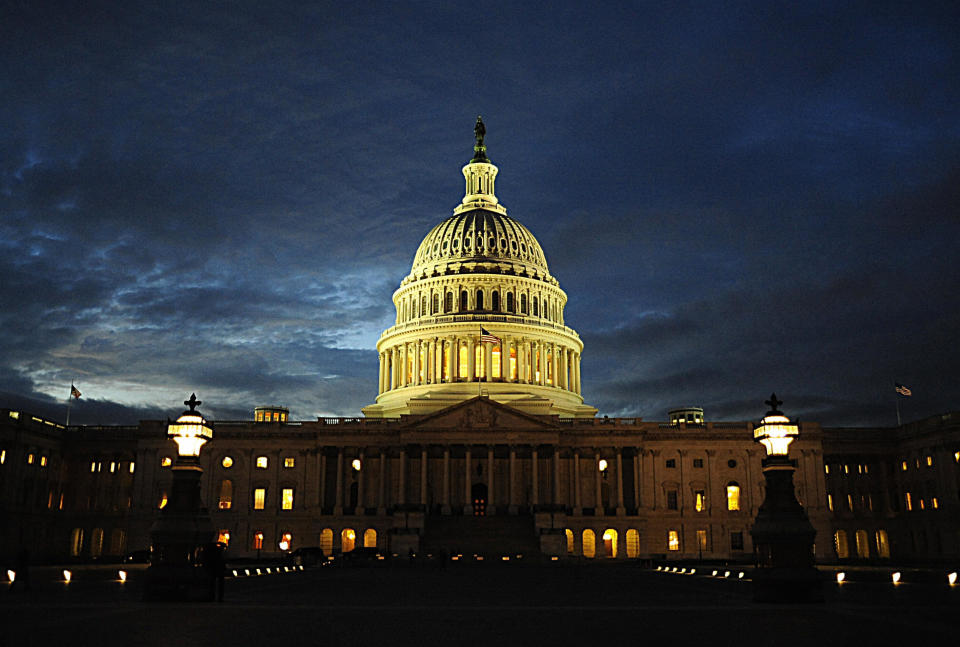 The dome of the U.S. Capitol is seen at dusk on December 9, 2008 in Washington, D.C.  (KAREN BLEIER/AFP/Getty Images)