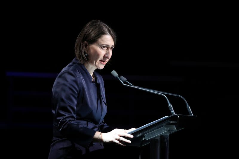 New South Wales Premier Berejiklian speaks during a state memorial honouring victims of the Australian bushfires in Sydney