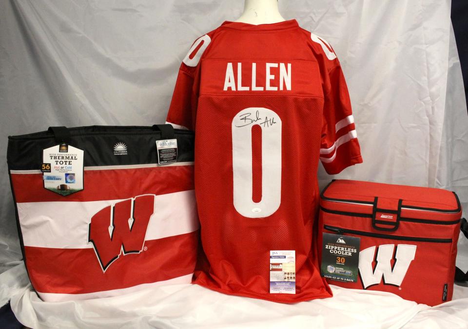 For Wisconsin Badgers fans, there will be items up for bid in the silent auction Sports area. Among them is a Braelon Allen autographed jersey (No. 9013), Wisconsin Thermal Tote (No. 9100) that can hold 56 cans and a Wisconsin Hardbody Cooler (No. 9099) that can hold 30 cans.