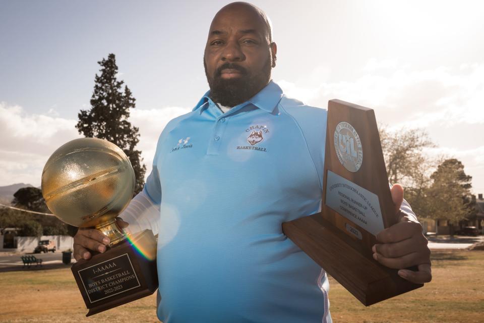 El Paso Boys All-City Boys Basketball Coach of Year Chapin's Rodney Lewis poses for a photo Thursday, March 23, 2023, at Mundy Park in El Paso, Texas.