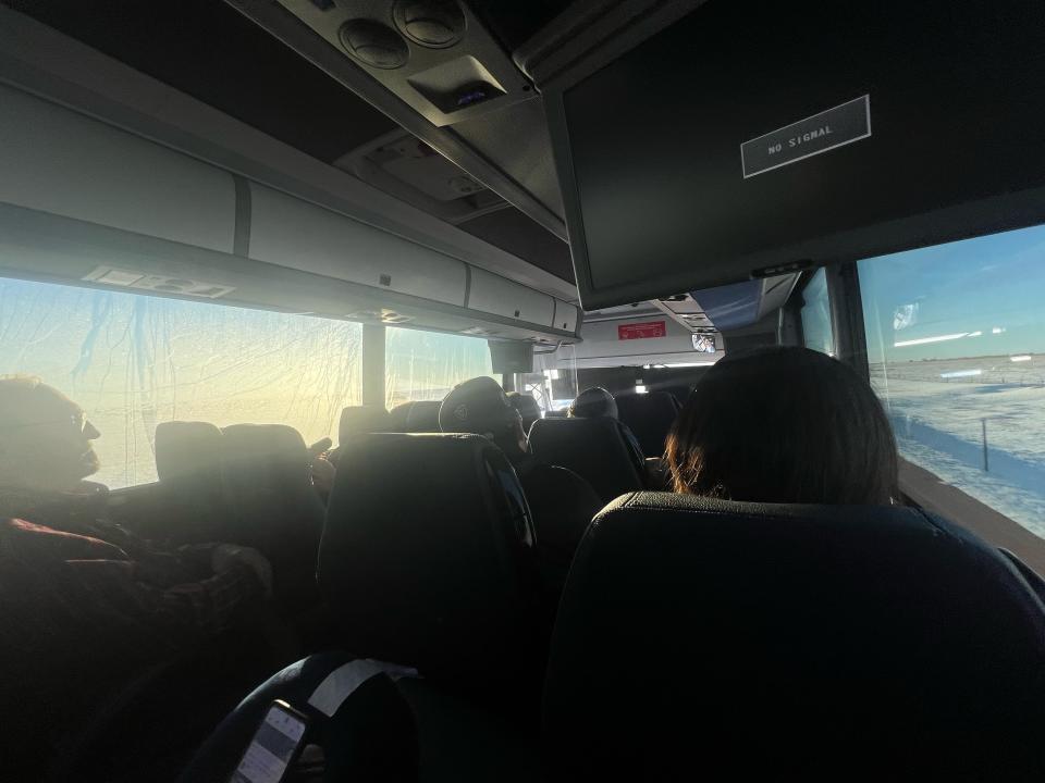 safety interior bus shot of people on greyhound