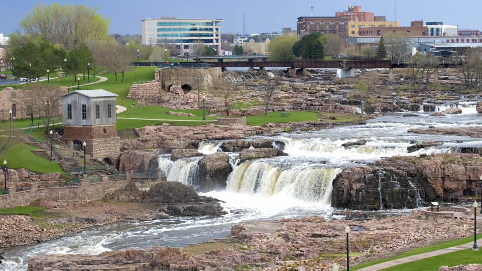 View of Falls Park and metro area in background.