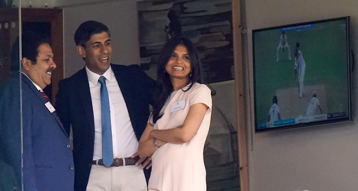 File photo dated 12/08/21 of Chancellor of the Exchequer Rishi Sunak and his wife Akshata Murthy in the stands during day one of the cinch Second Test match at Lord's, London. Liz Truss and Rishi Sunak are awaiting the results of a poll of Conservative Party members deciding which of them has been selected as the new party leader, and will become the next Prime Minister. Issue date: Monday September 5, 2022.