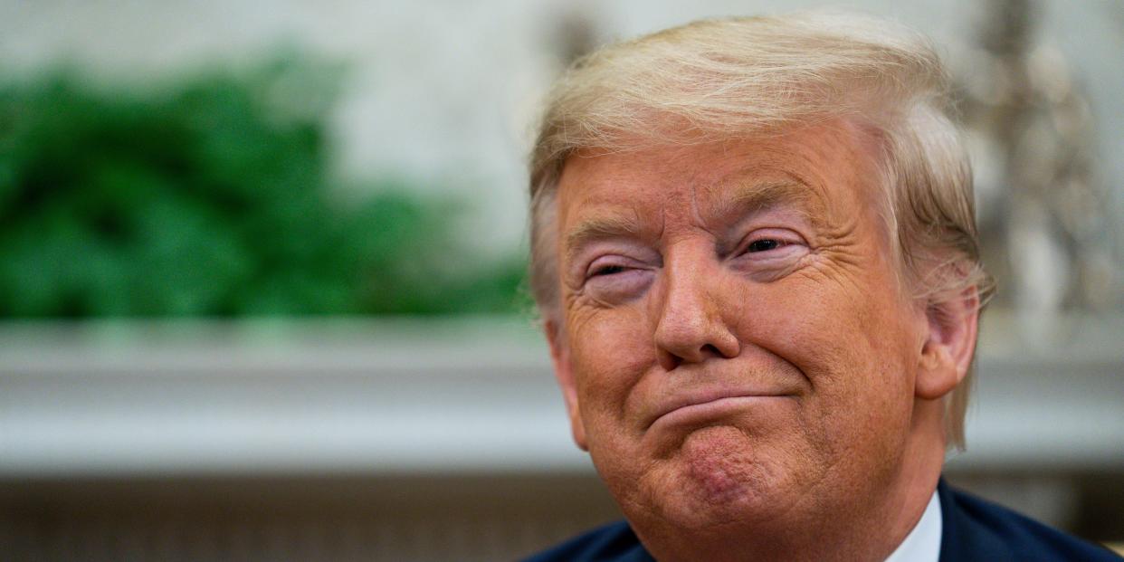 President Donald Trump smiles during a meeting with Ecuadorian President Lenin Moreno in the Oval Office of the White House, Wednesday, Feb. 12, 2020, in Washington. (AP Photo/Evan Vucci)