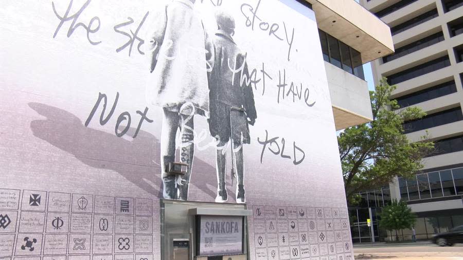 A temporary mural marks the future home of The Kansas African American Museum in downtown Wichita, May 15, 2024. (KSN News Photo)