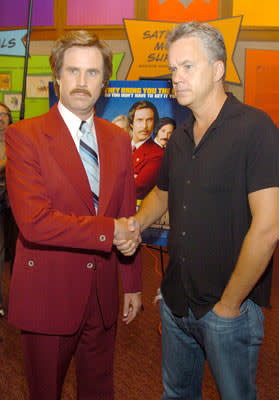 Ron Burgundy ( Will Ferrell ) and Tim Robbins at the New York premiere of Dreamworks' Anchorman