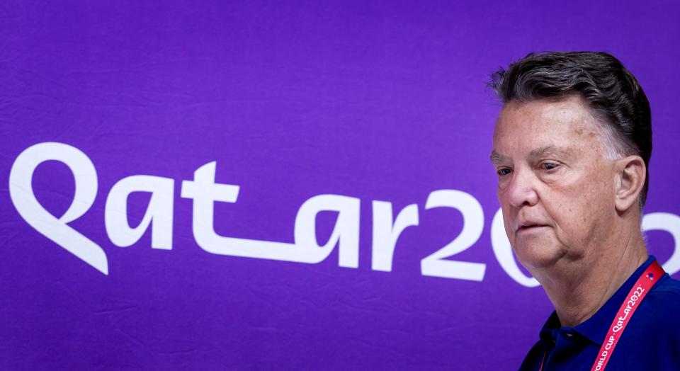 DOHA - Holland coach Louis van Gaal during a press conference of the Dutch national team at the media center on December 8, 2022 in Doha, Qatar. The Dutch national team is preparing for the quarterfinals against Argentina. ANP KOEN VAN WEEL (Photo by ANP via Getty Images)