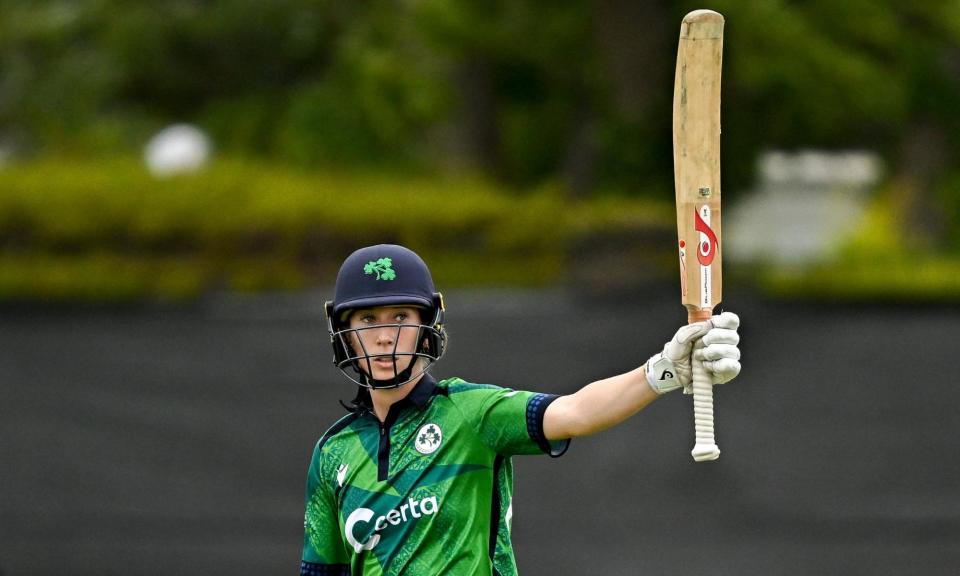 <span>Orla Prendergast celebrates her 50 before finishing on 80 for Ireland.</span><span>Photograph: Sam Barnes/ECB/Getty Images</span>