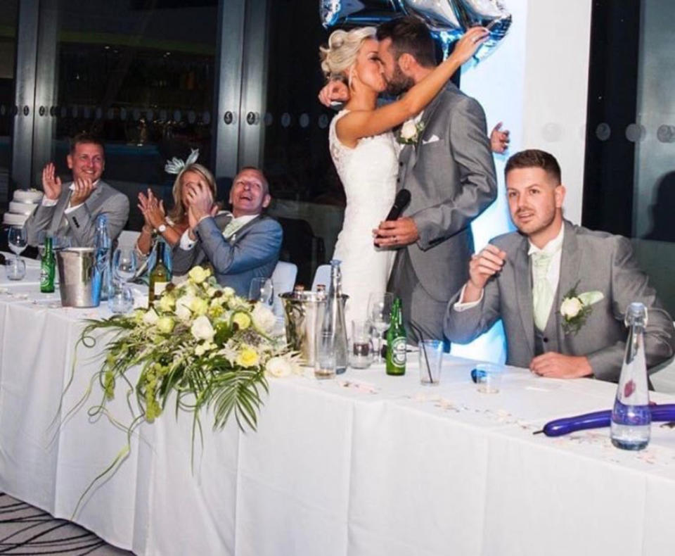 Lauren and Gary Dongray at their wedding reception at the Manchester Rugby Club. (Supplied)