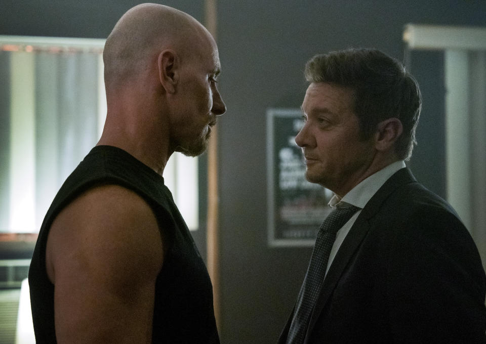 Matt Gerald as Davidson and Jeremy Renner on Paramount+ series “Mayor of Kingstown” - Credit: Dennis P. Mong Jr./Paramount +