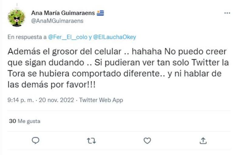 La usuaria Ana María puso a Lucila La Tora como un ejemplo de que es imposible que los participantes tengan un celular a mano