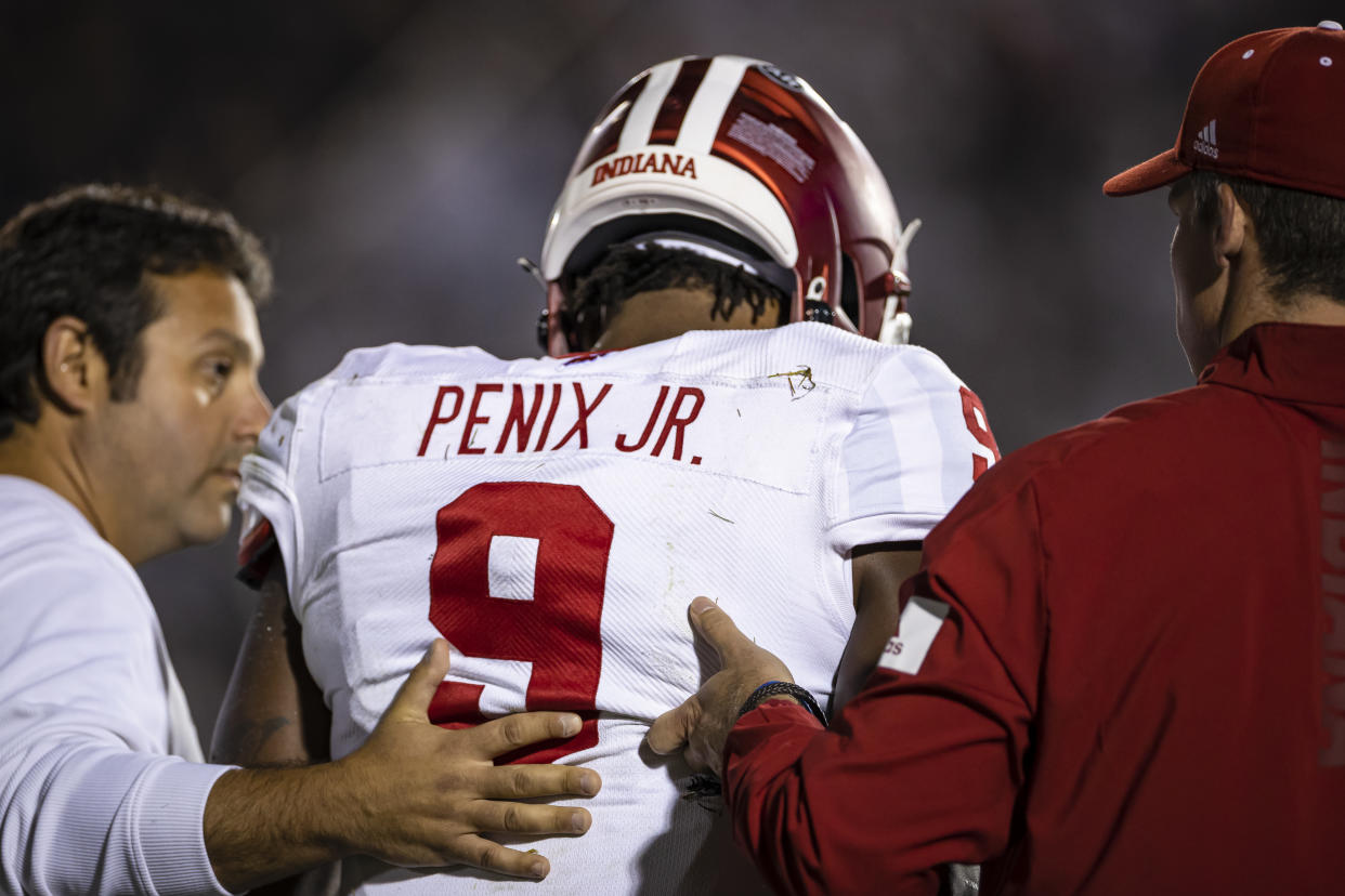 Injuries have greatly marred the NFL draft stock of Indiana's Michael Penix. (Photo by Scott Taetsch/Getty Images)