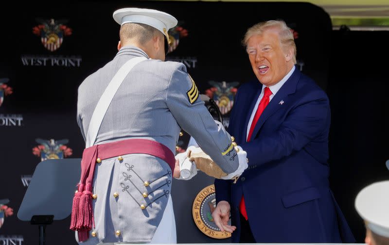 U.S. President Donald Trump delivers commencement address at the 2020 United States Military Academy Graduation Ceremony at West Point, New York